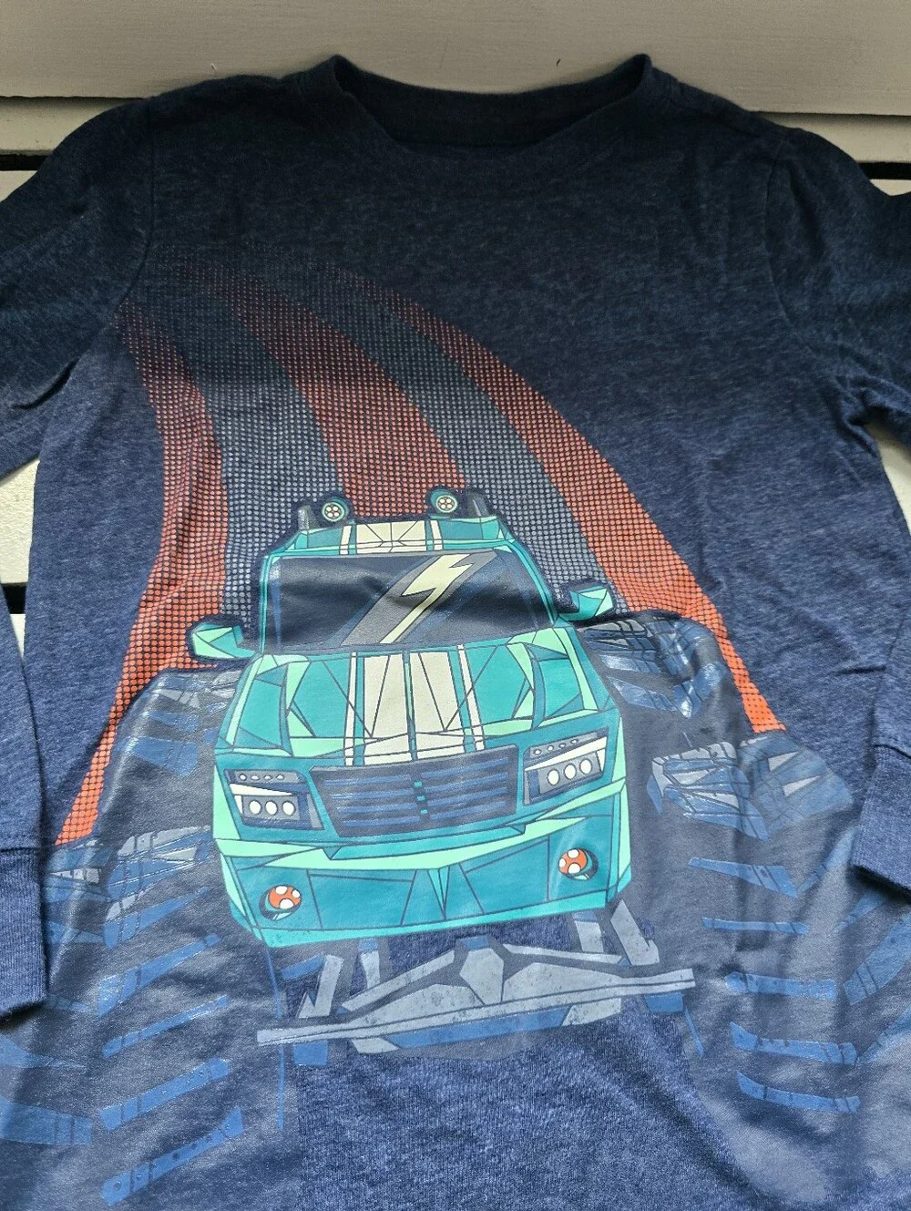 Carter's Navy Long Sleeve Tee with Teal Truck Graphic